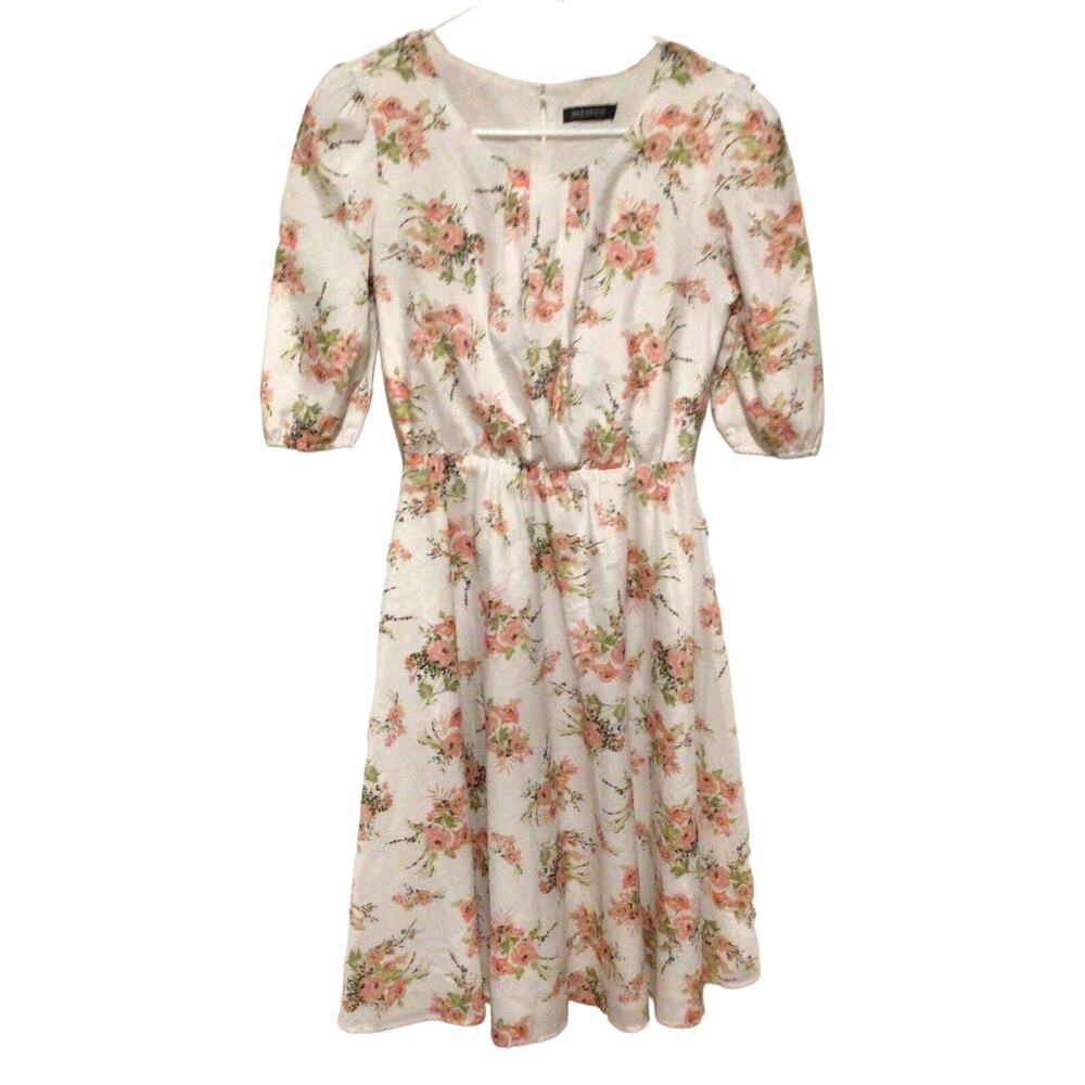 Mikarose Women’s White Pink Floral 3/4 Sleeve Midi Dress – Size XS Modest Style